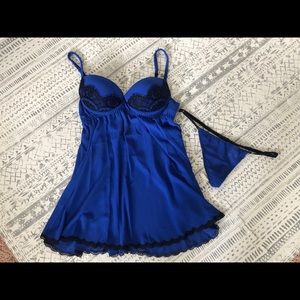 Brand new dark blue lingerie w/ black lace detail